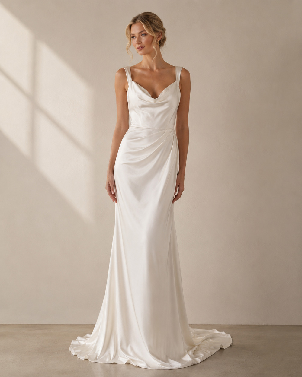 Jenny Yoo Ivory Cowl Neck Draped Wedding Gown Size 10 NWT Bridal Dress